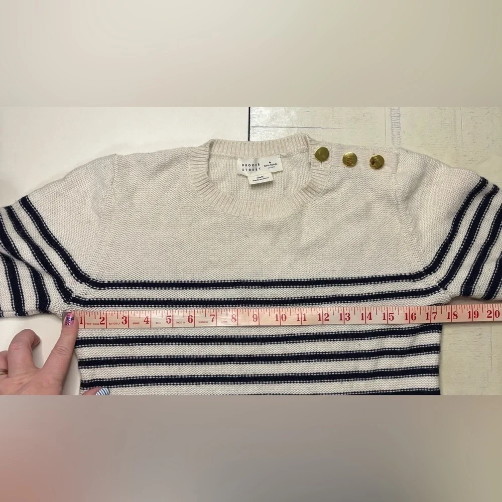 Kate Spade Broome Street Stripe Poplin Sweater Size Medium Gold Buttons
